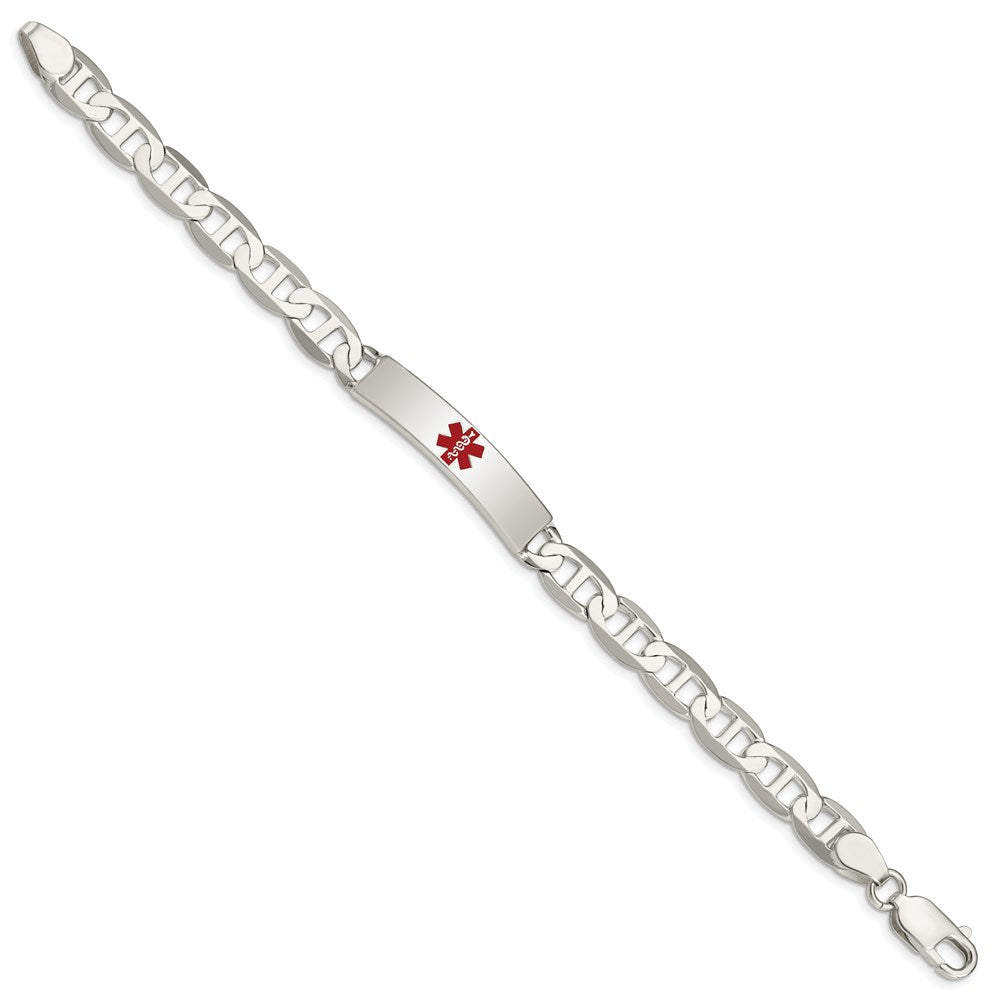 Sterling Silver Polished Anchor Link Centered Red Enamel 34x Plate Medical ID Bracelet