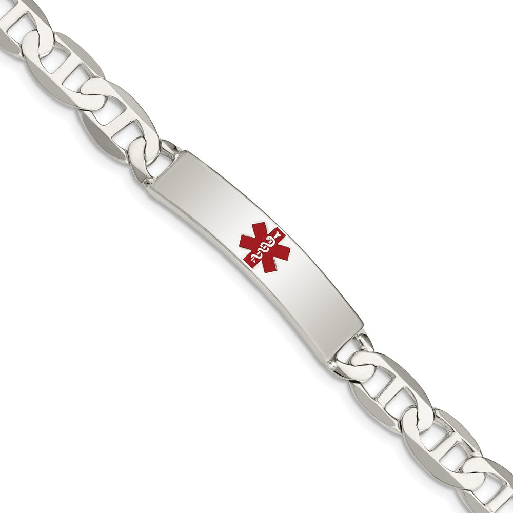 Sterling Silver Polished Anchor Link Centered Red Enamel 34x Plate Medical ID Bracelet