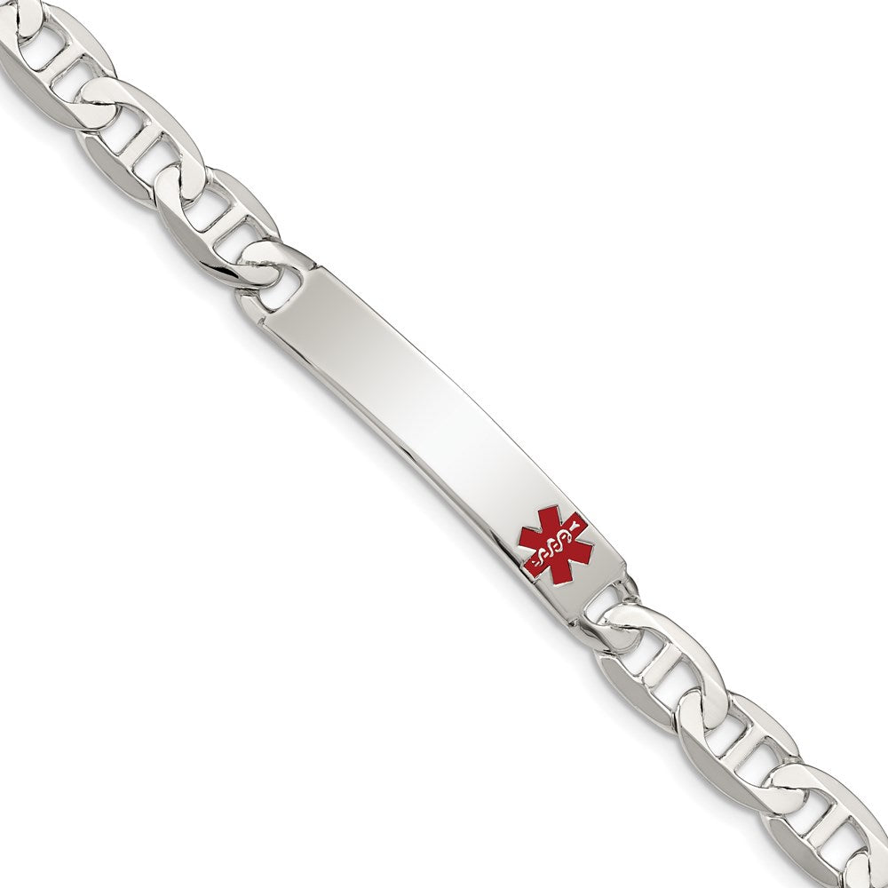 Sterling Silver Polished Anchor Link Off-Center Red Enamel 34x Plate Medical ID Bracelet
