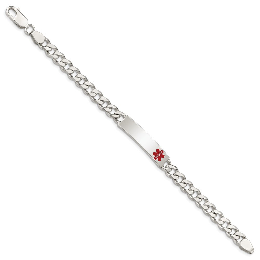 Sterling Silver Polished Curb Link Off-Center Red Enamel 34x Plate Medical ID Bracelet