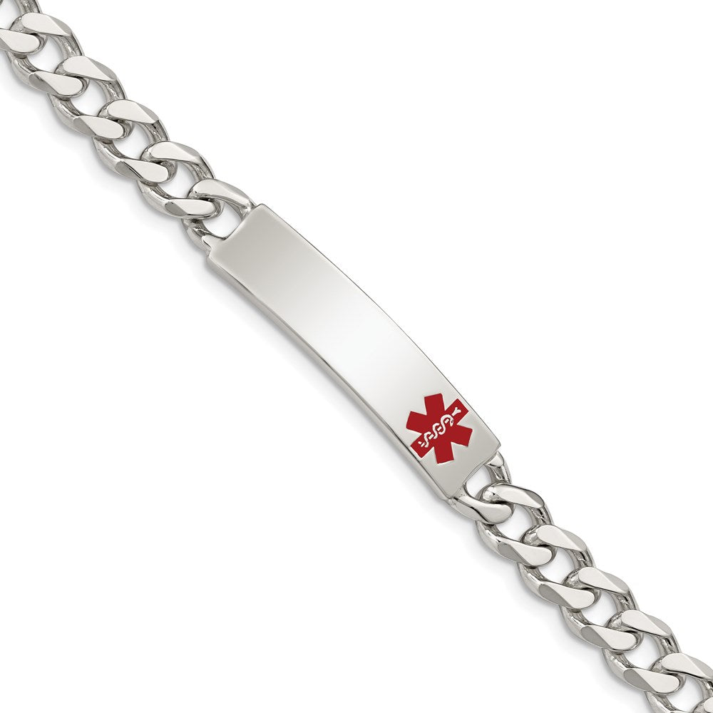 Sterling Silver Polished Curb Link Off-Center Red Enamel 34x Plate Medical ID Bracelet