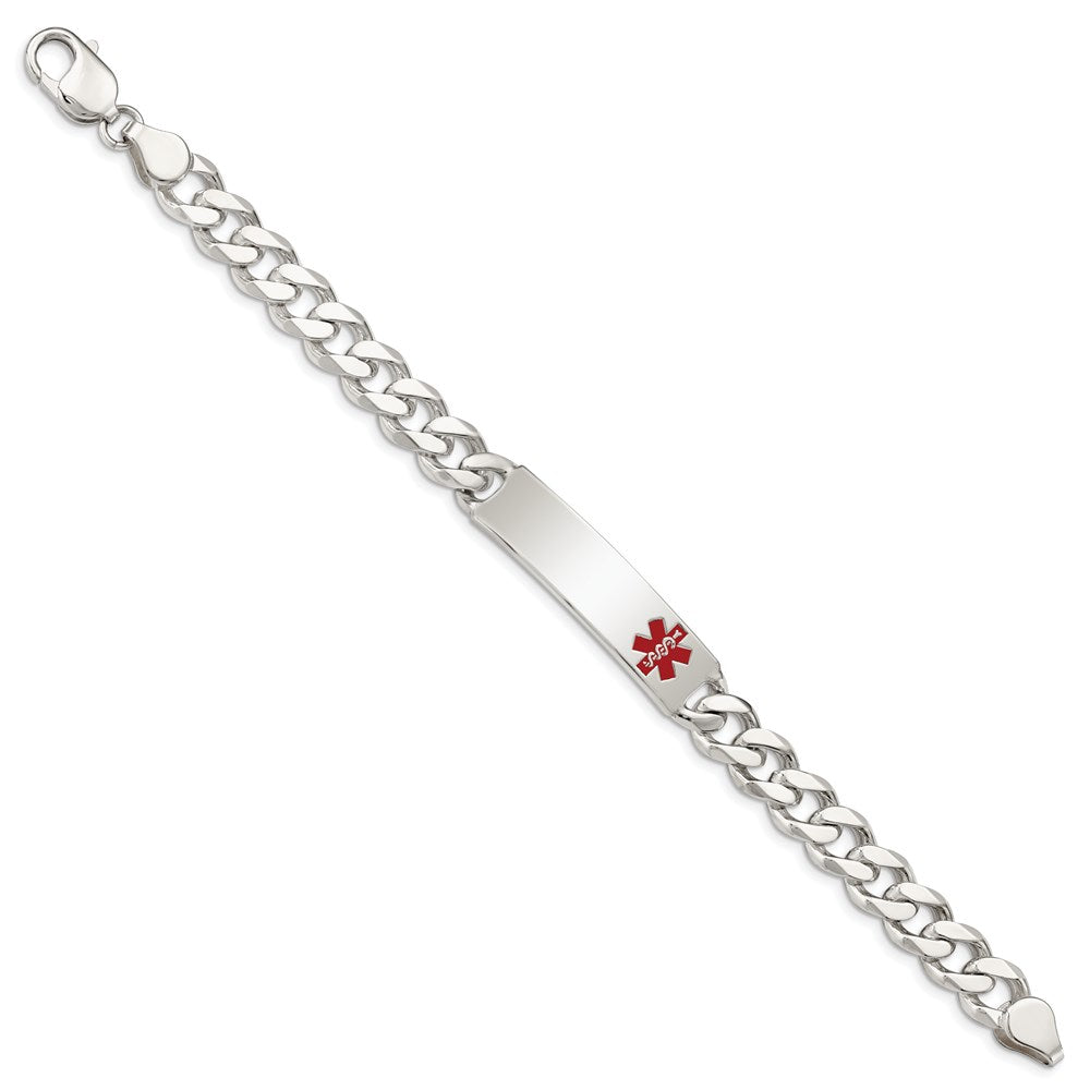 Sterling Silver Polished Curb Link Off-Center Red Enamel 39x Plate Medical ID Bracelet
