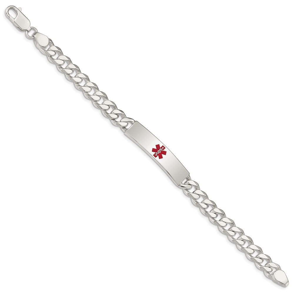 Sterling Silver Polished Curb Link Centered Red Enamel 37x Plate Medical ID Bracelet