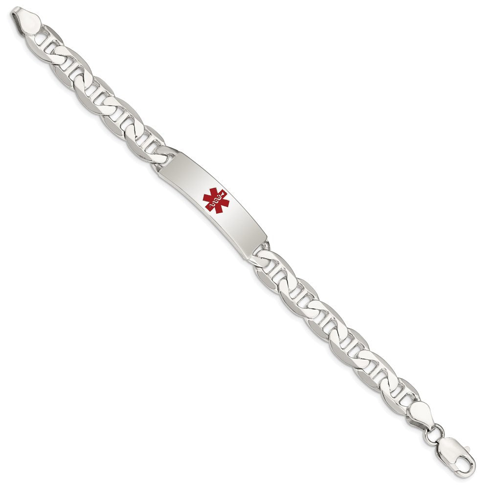 Sterling Silver Polished Anchor Link Centered Red Enamel 38x Plate Medical ID Bracelet