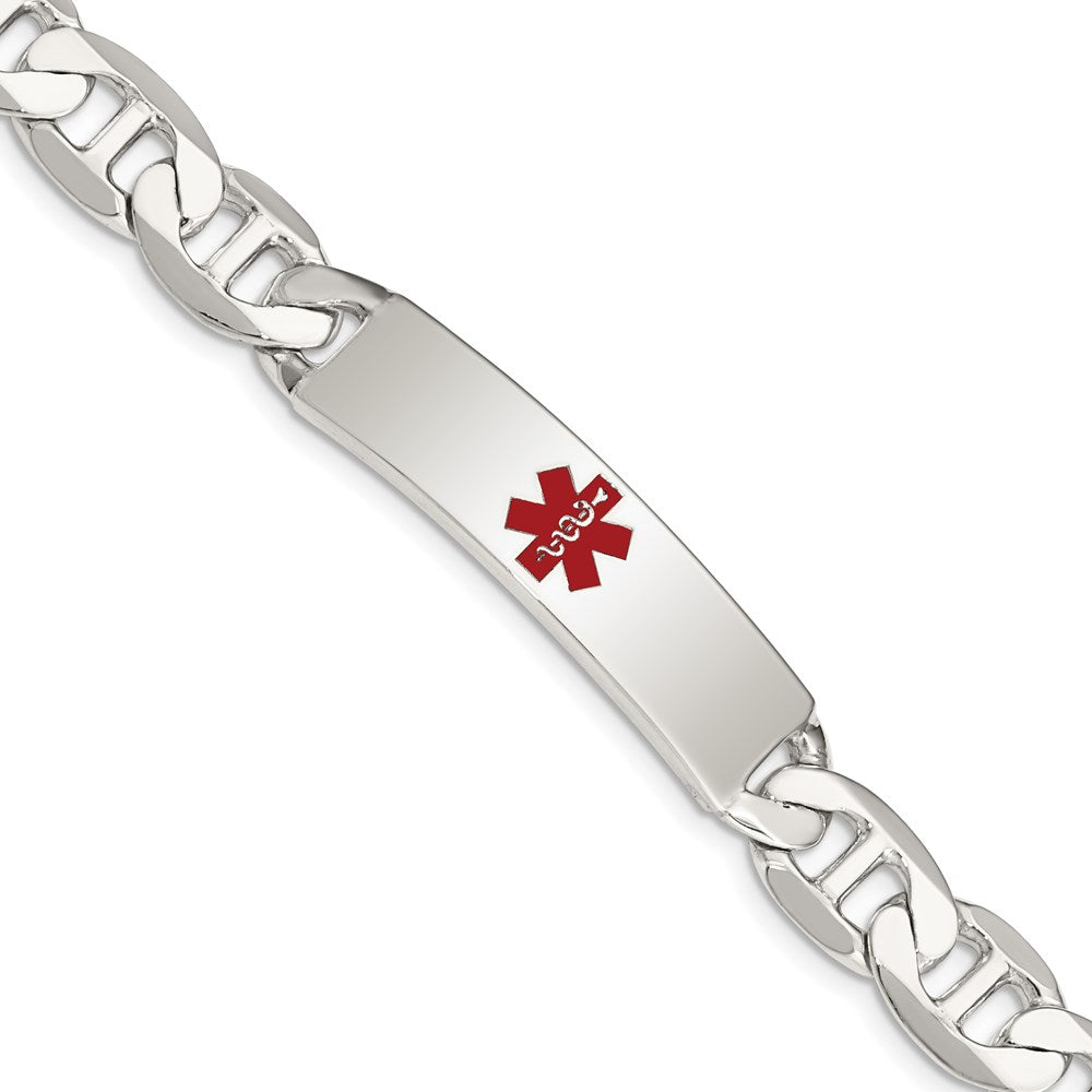 Sterling Silver Polished Anchor Link Centered Red Enamel 38x Plate Medical ID Bracelet