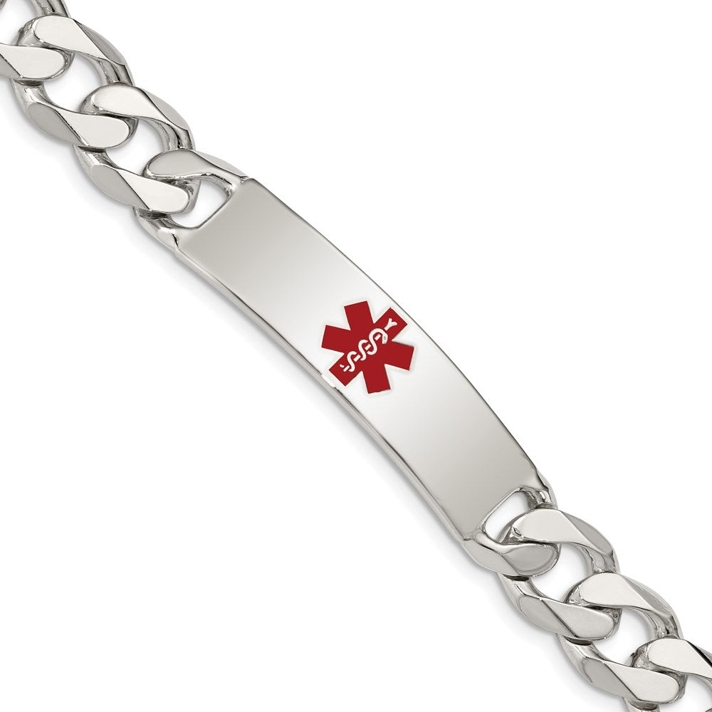 Sterling Silver Polished Curb Link Centered Red Enamel 41x Plate Medical ID Bracelet