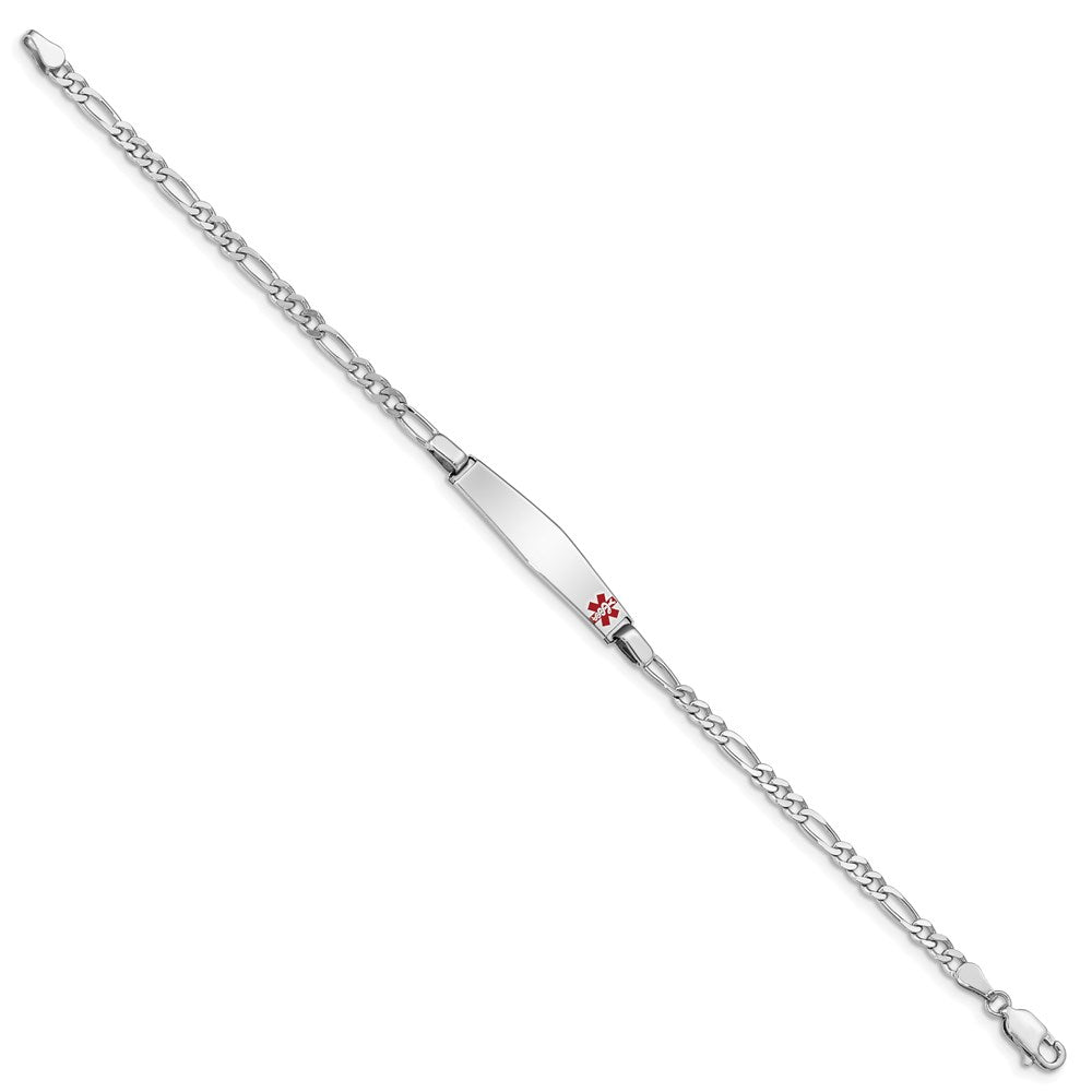 Sterling Silver Rhodium-plated Figaro Link Off-Center Red Enamel 28x Plate Medical ID Bracelet