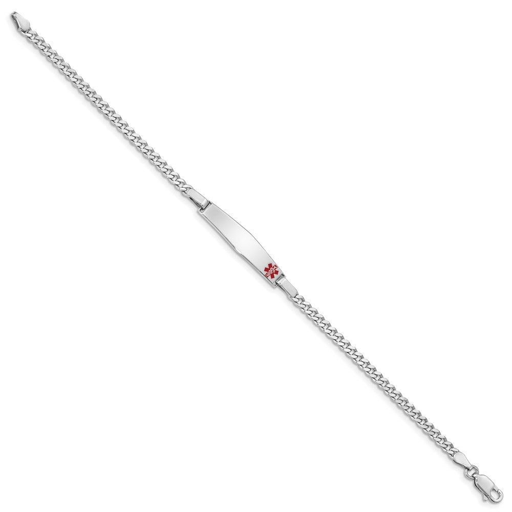 Sterling Silver Rhodium-plated Curb Link Off-Center Red Enamel 28x Plate Medical ID Bracelet