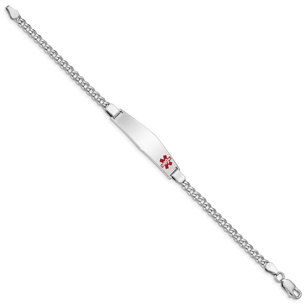 Sterling Silver Rhodium-plated Curb Link Off-Center Red Enamel 37x Plate Medical ID Bracelet