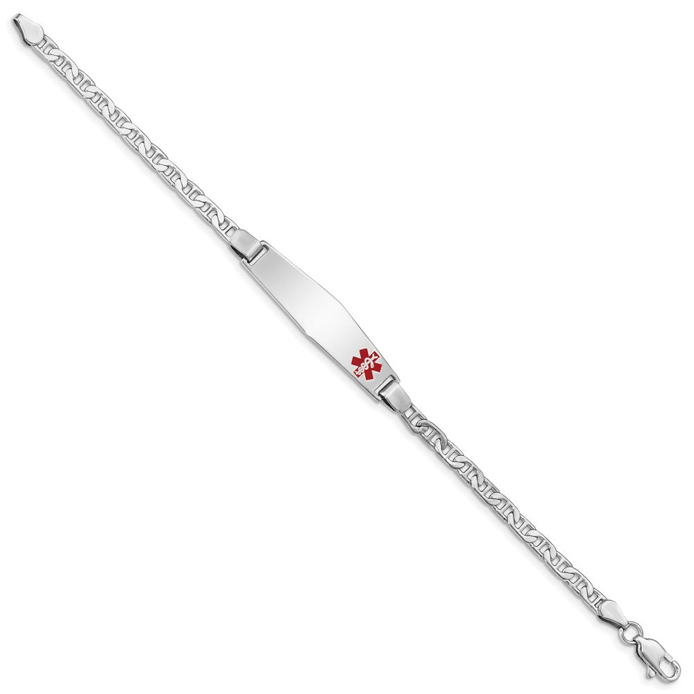 Sterling Silver Rhodium-plated Anchor Link Off-Center Red Enamel 37x Plate Medical ID Bracelet