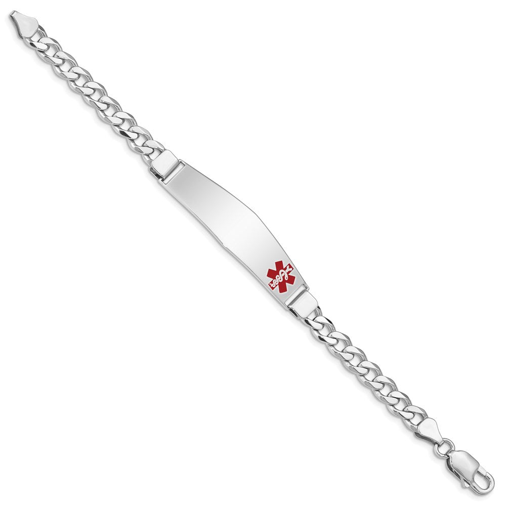 Sterling Silver Rhodium-plated Curb Link Off-Center Red Enamel 50x Plate Medical ID Bracelet