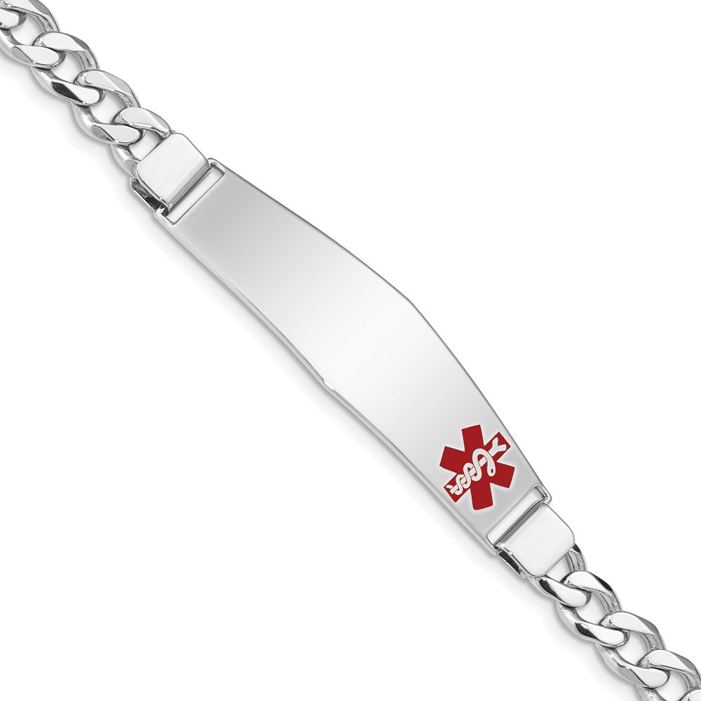 Sterling Silver Rhodium-plated Curb Link Off-Center Red Enamel 50x Plate Medical ID Bracelet