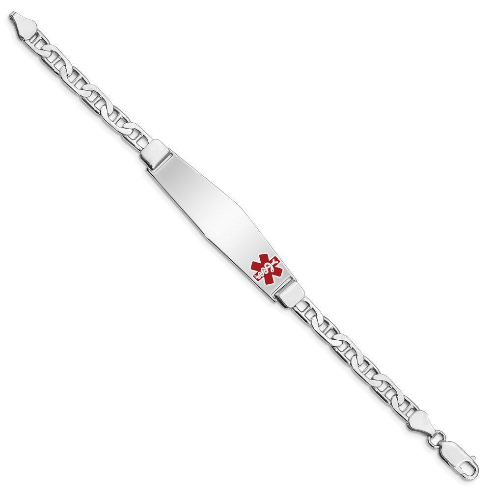 Sterling Silver Rhodium-plated Anchor Link Off-Center Red Enamel 50x Plate Medical ID Bracelet