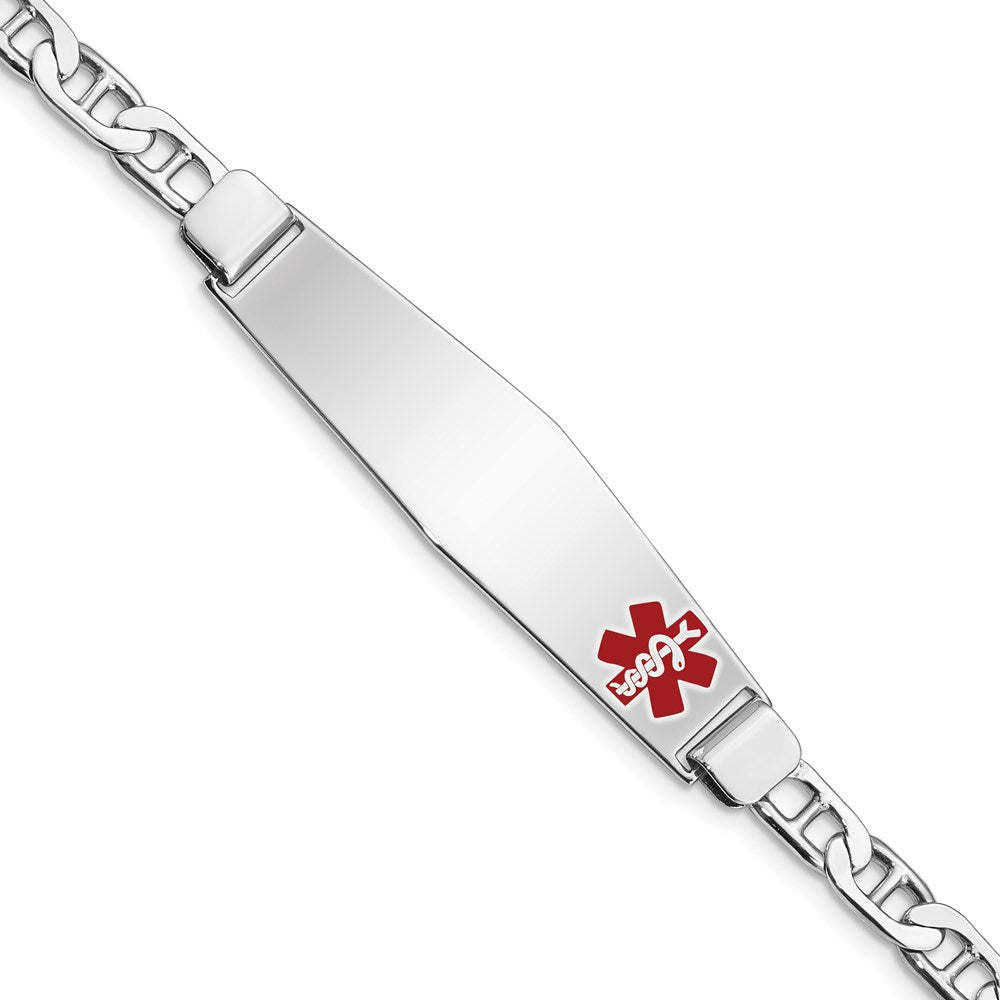 Sterling Silver Rhodium-plated Anchor Link Off-Center Red Enamel 50x Plate Medical ID Bracelet