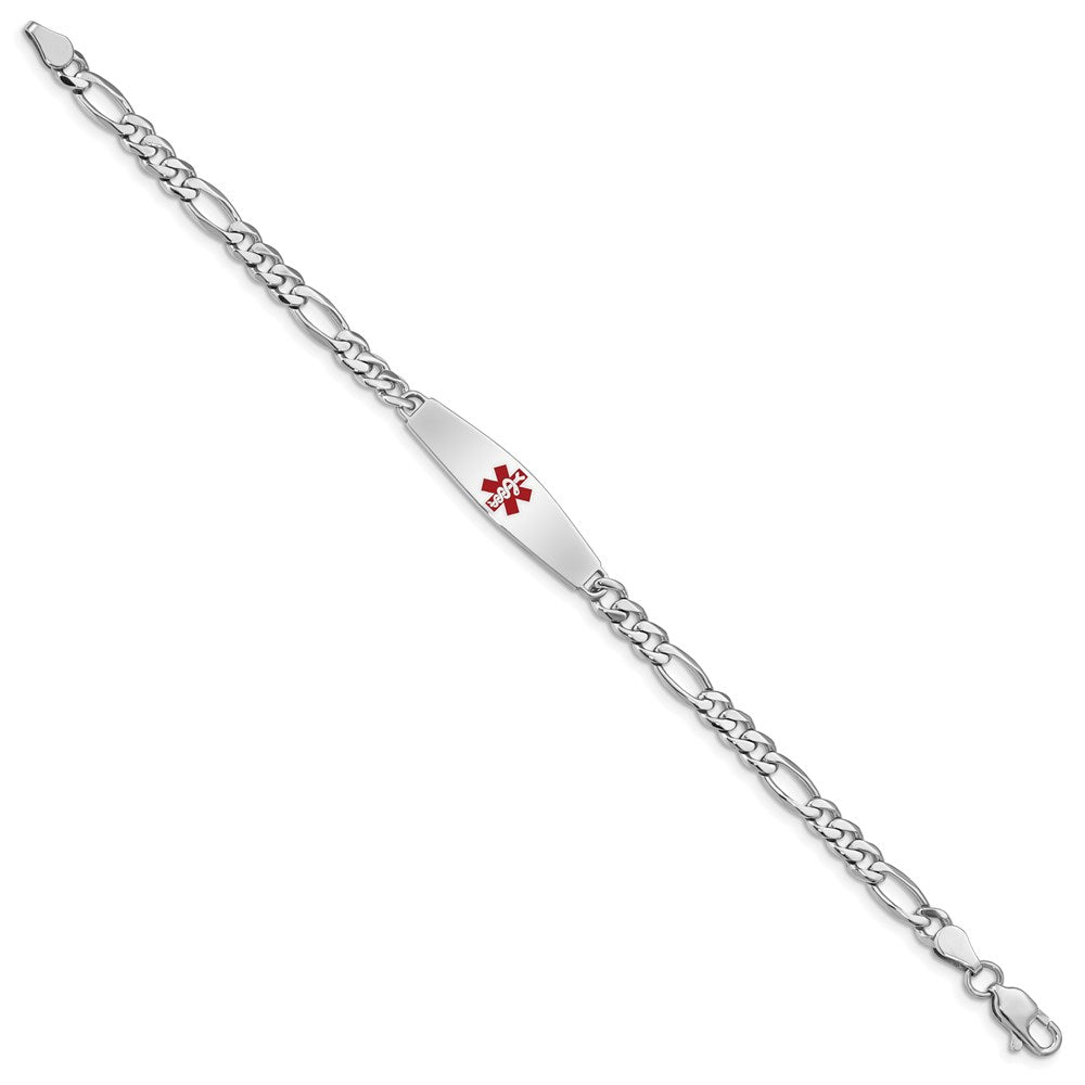 Sterling Silver Rhodium-plated Figaro Link Centered Red Enamel 30x Plate Medical ID Bracelet