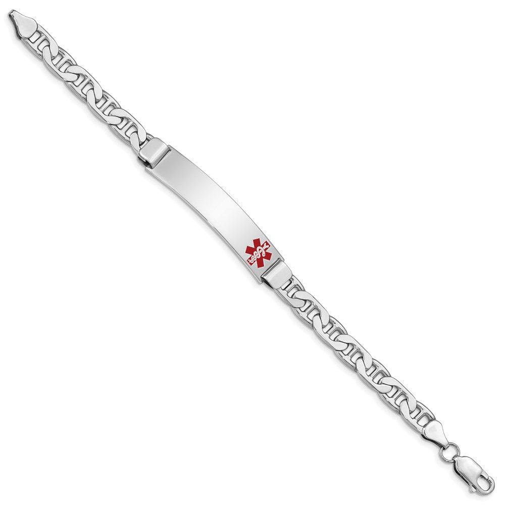 Sterling Silver Rhodium-plated Anchor Link Off-Center Red Enamel 43x Plate Medical ID Bracelet