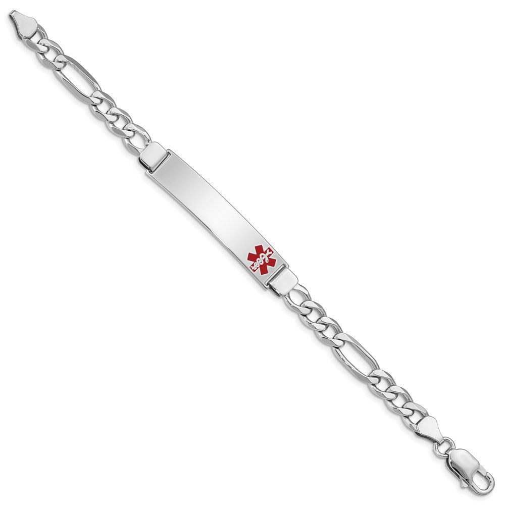 Sterling Silver Rhodium-plated Figaro Link Off-Center Red Enamel 43x Plate Medical ID Bracelet