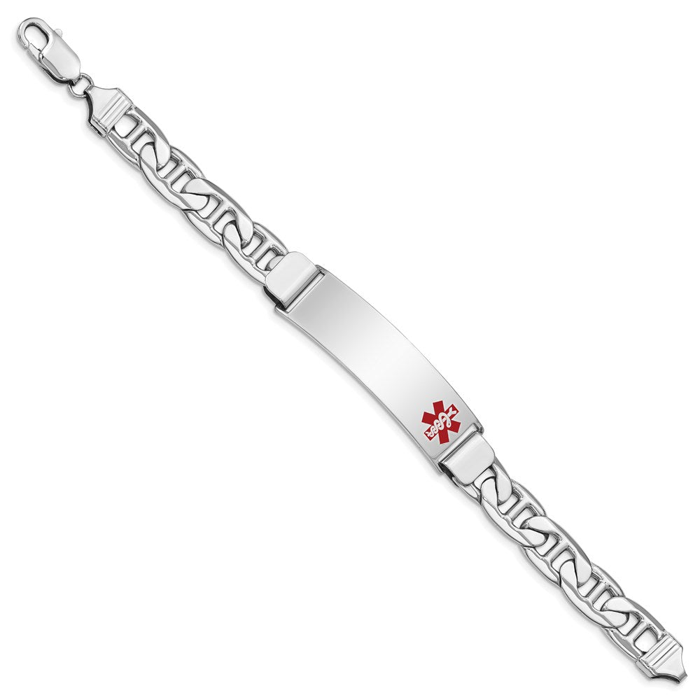 Sterling Silver Rhodium-plated Anchor Link Off-Center Red Enamel 45x Plate Medical ID Bracelet