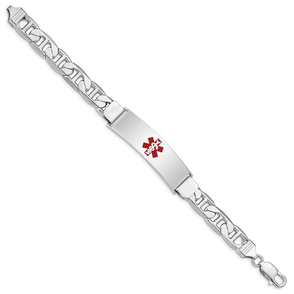 Sterling Silver Rhodium-plated Anchor Link Centered Red Enamel 45x Plate Medical ID Bracelet