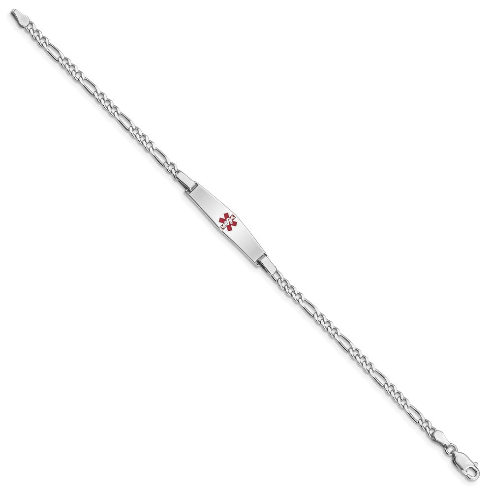 Sterling Silver Rhodium-plated Figaro Link Centered Red Enamel 29x Plate Medical ID Bracelet