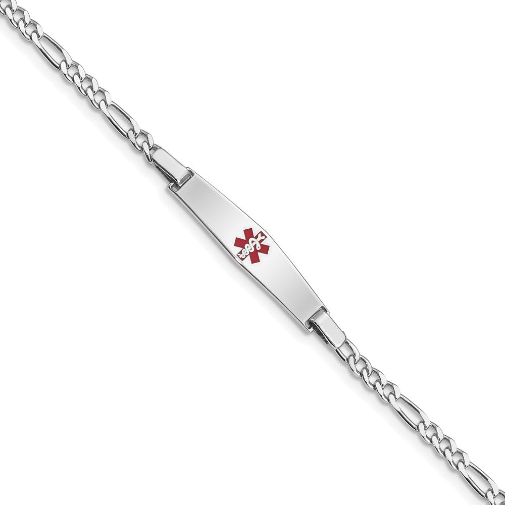 Sterling Silver Rhodium-plated Figaro Link Centered Red Enamel 29x Plate Medical ID Bracelet