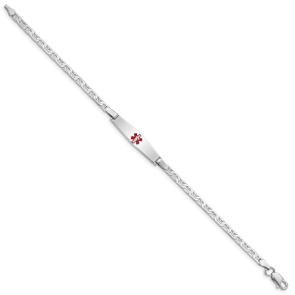 Sterling Silver Rhodium-plated Anchor Link Centered Red Enamel 29x Plate Medical ID Bracelet
