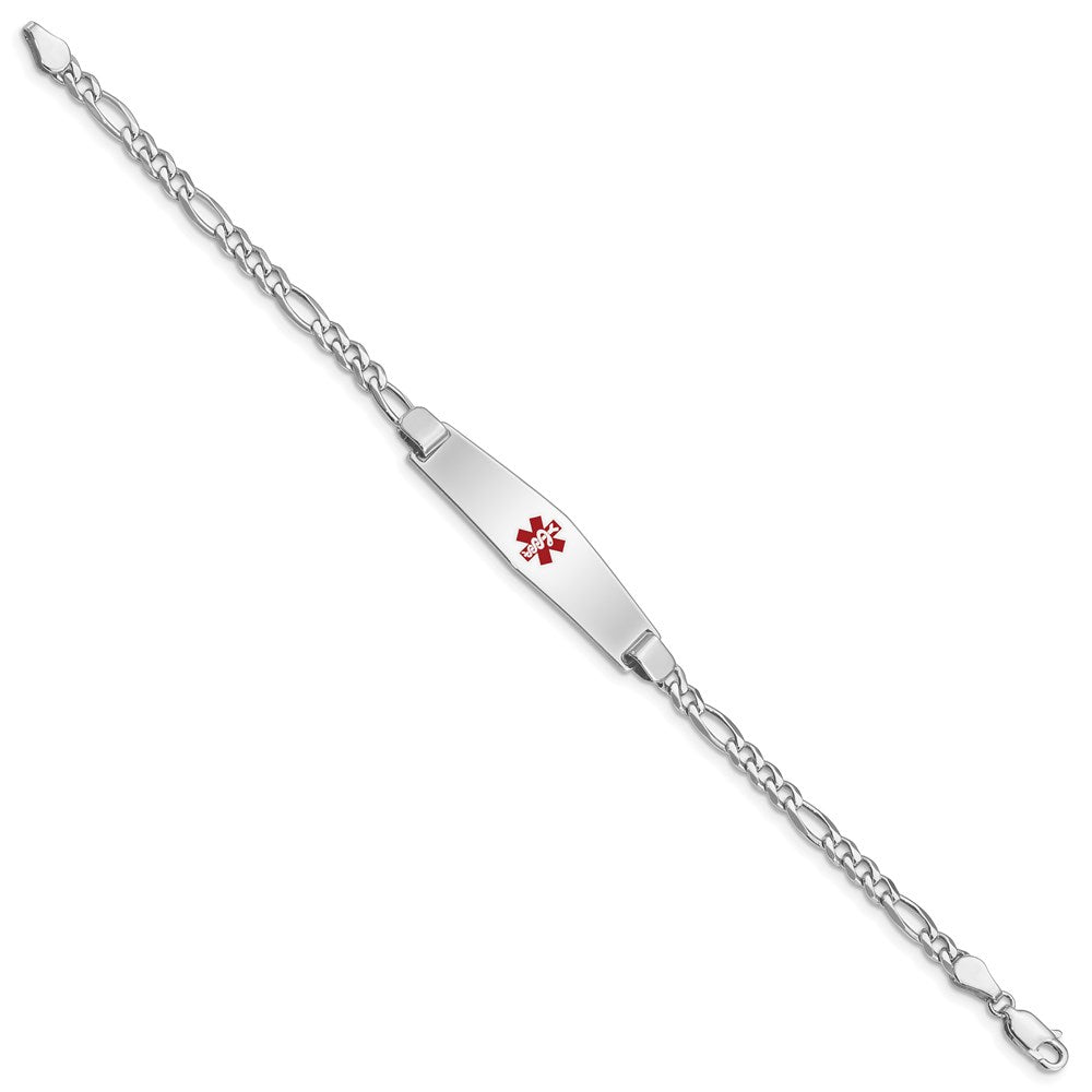 Sterling Silver Rhodium-plated Figaro Link Centered Red Enamel 37x Plate Medical ID Bracelet