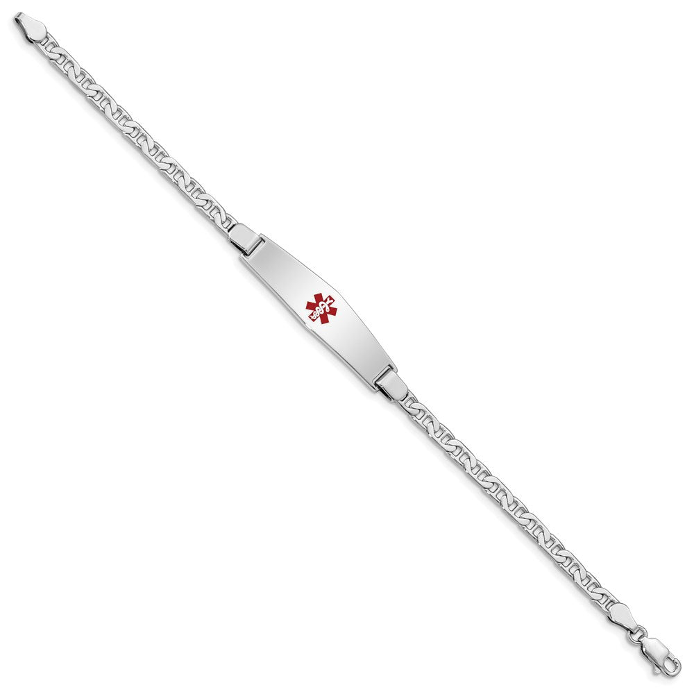 Sterling Silver Rhodium-plated Anchor Link Centered Red Enamel 37x Plate Medical ID Bracelet