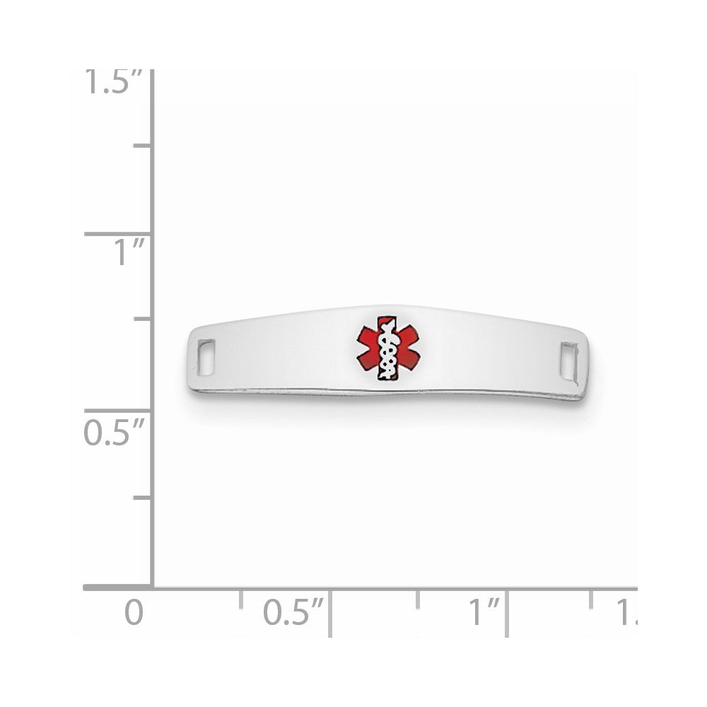 Sterling Silver Rhodium-plated Centered Red Enamel 28x Medical ID Plate