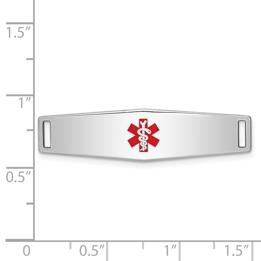 Sterling Silver Rhodium-plated Centered Red Enamel 37x Medical ID Plate