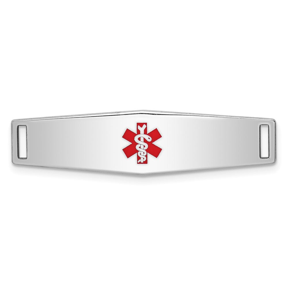 Sterling Silver Rhodium-plated Centered Red Enamel 37x Medical ID Plate