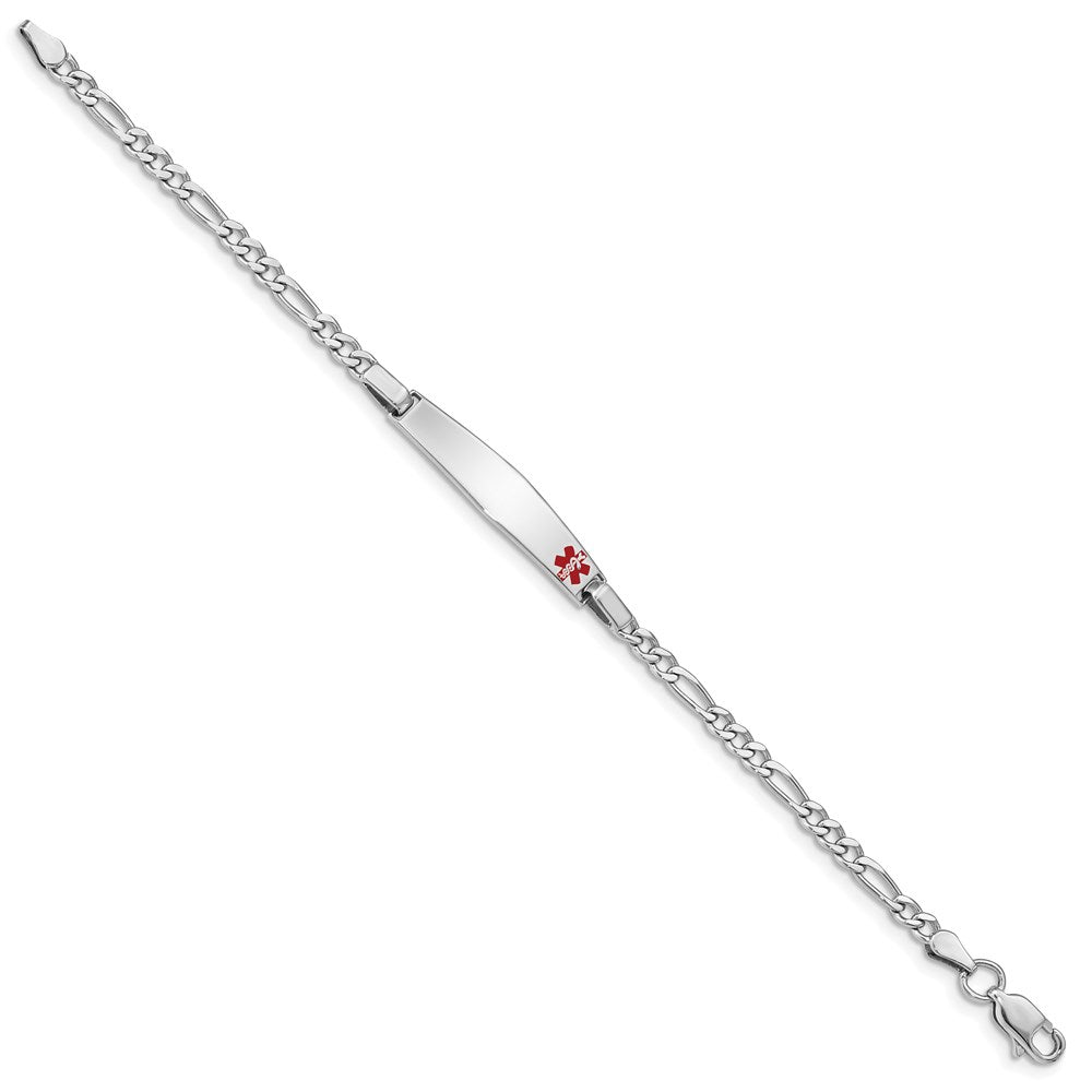 Sterling Silver Rhodium-plated Figaro Link Off-Center Red Enamel 28x Plate Medical ID Bracelet