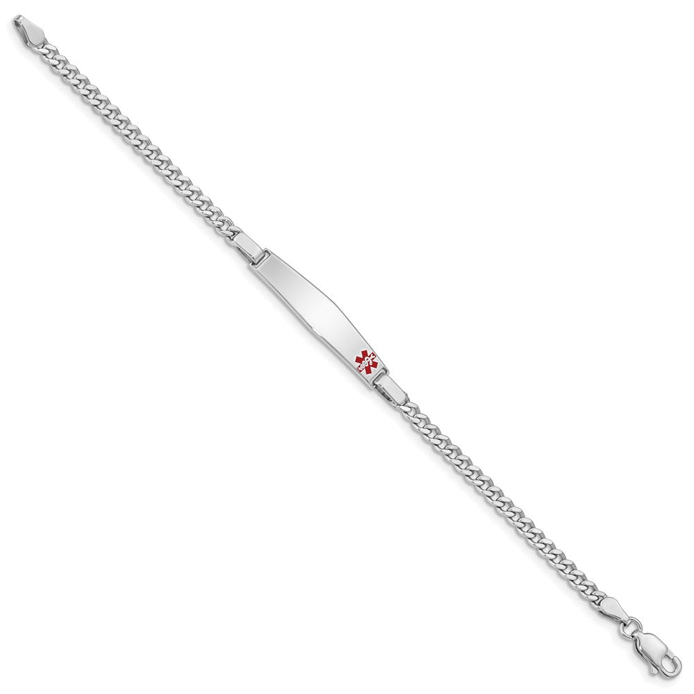 Sterling Silver Rhodium-plated Curb Link Off-Center Red Enamel 28x Plate Childrens Medical ID Bracelet