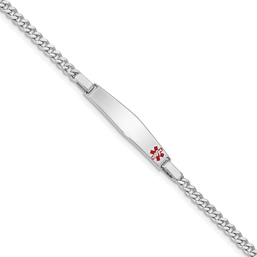 Sterling Silver Rhodium-plated Curb Link Off-Center Red Enamel 28x Plate Medical ID Bracelet