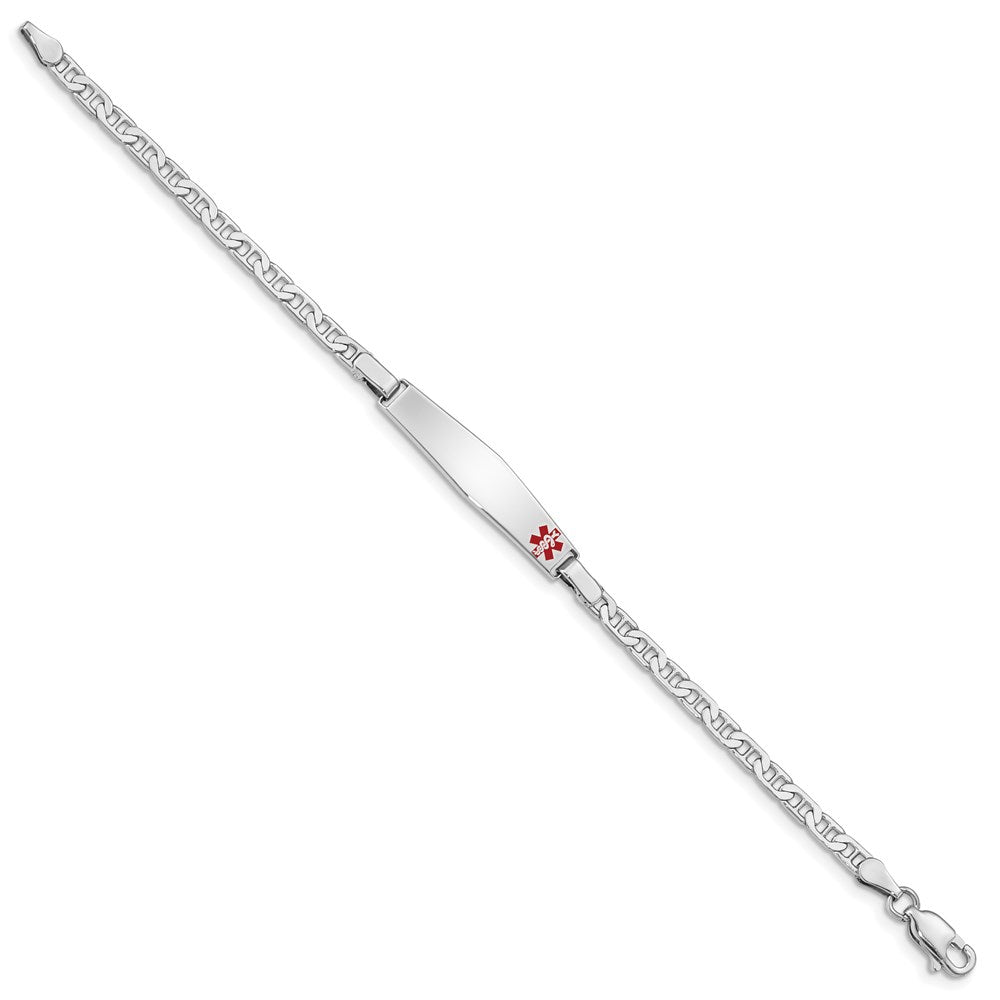 Sterling Silver Rhodium-plated Anchor Link Off-Center Red Enamel 28x Plate Medical ID Bracelet
