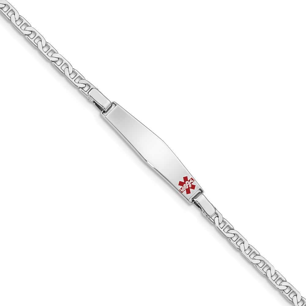 Sterling Silver Rhodium-plated Anchor Link Off-Center Red Enamel 28x Plate Medical ID Bracelet
