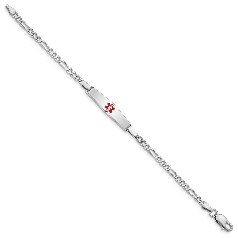 Sterling Silver Rhodium-plated Figaro Link Centered Red Enamel 28x Plate Medical ID Bracelet