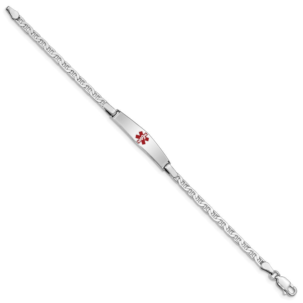 Sterling Silver Rhodium-plated Anchor Link Centered Red Enamel 28x Plate Medical ID Bracelet