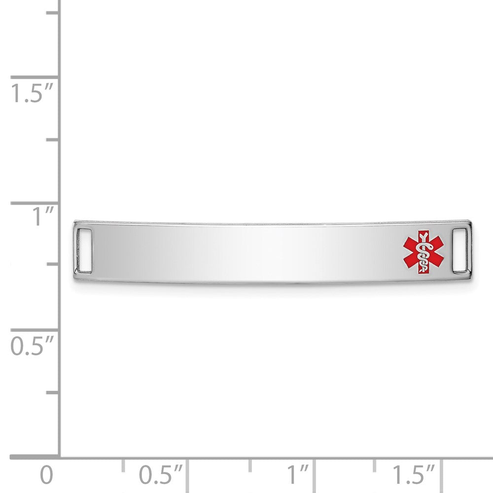Sterling Silver Rhodium-plated Off-Center Red Enamel 40x Medical ID Plate