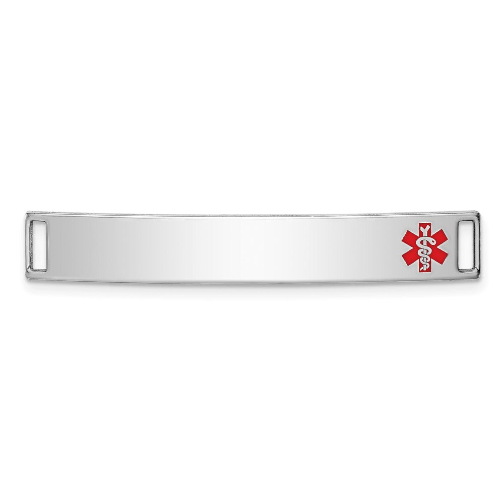 Sterling Silver Rhodium-plated Off-Center Red Enamel 40x Medical ID Plate