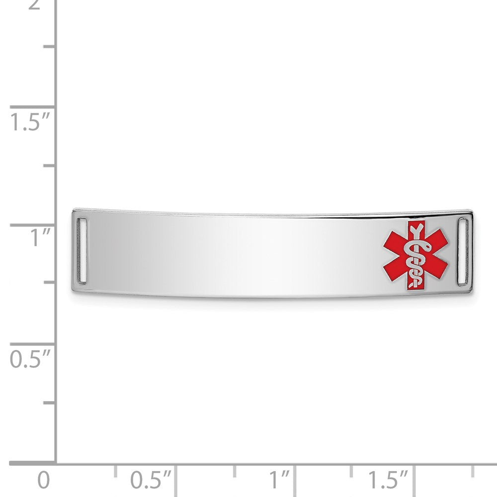 Sterling Silver Rhodium-plated Off-Center Red Enamel 43x Medical ID Plate