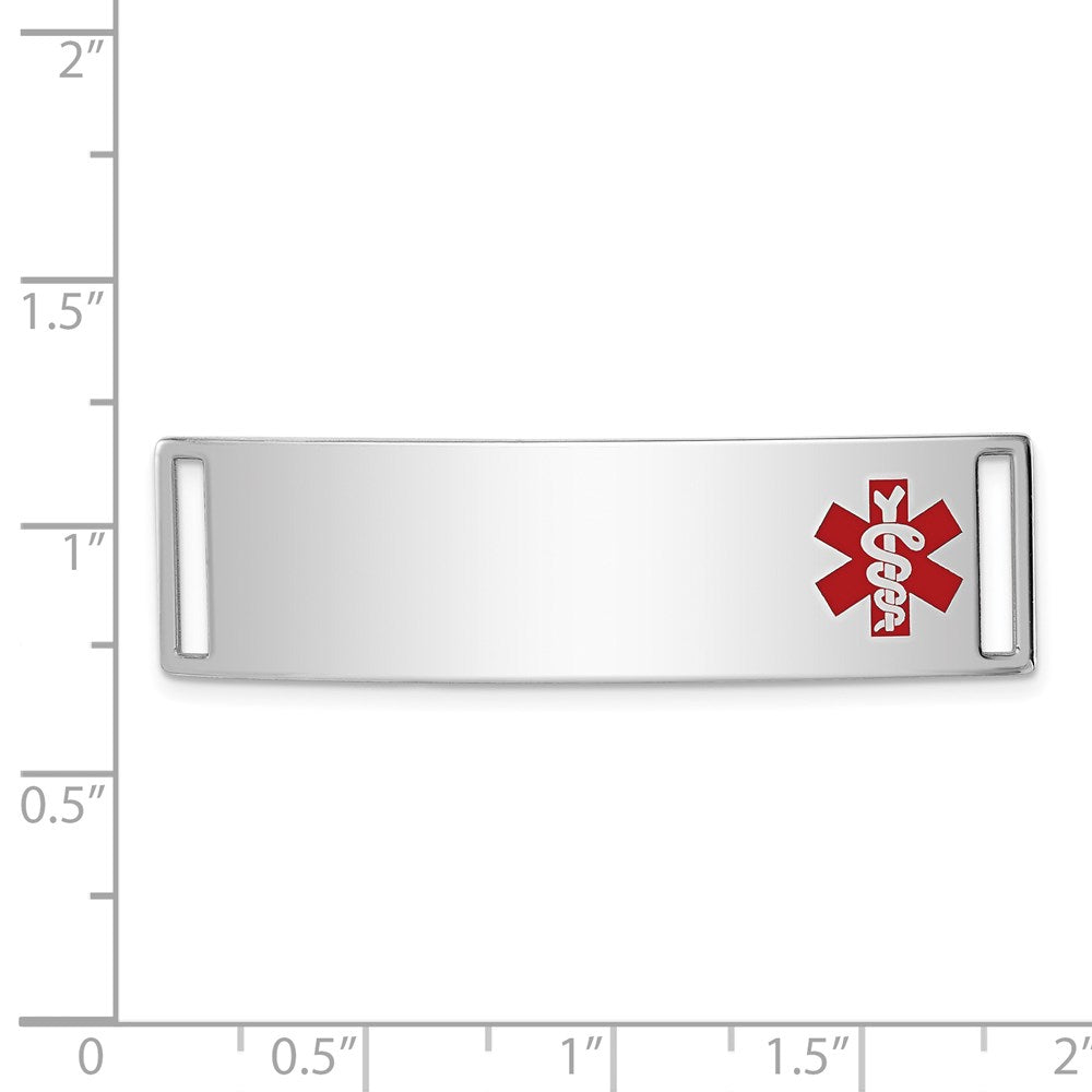 Sterling Silver Rhodium-plated Off-Center Red Enamel 45x Medical ID Plate