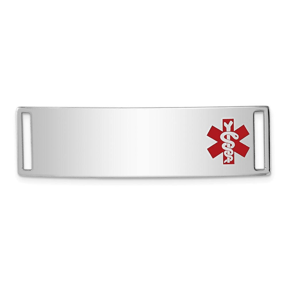 Sterling Silver Rhodium-plated Off-Center Red Enamel 45x Medical ID Plate