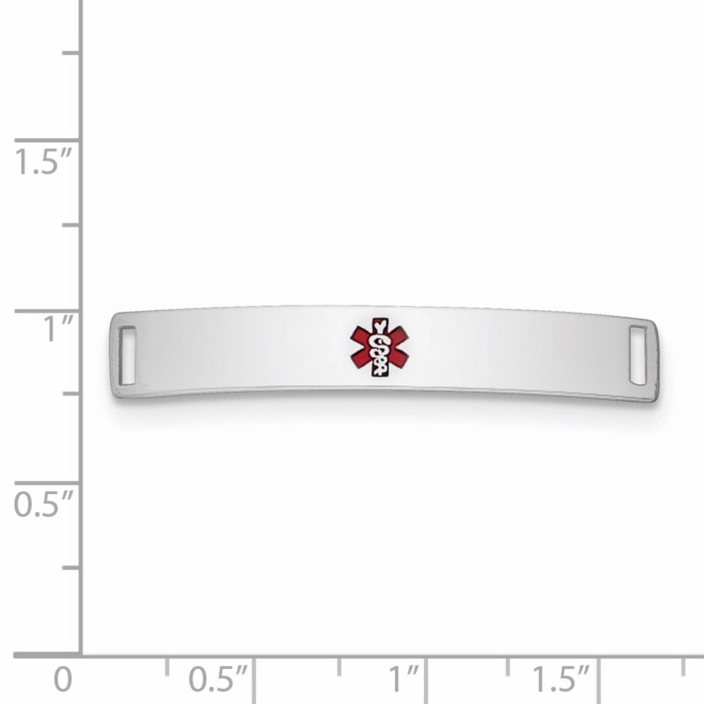 Sterling Silver Rhodium-plated Centered Red Enamel 40x Medical ID Plate