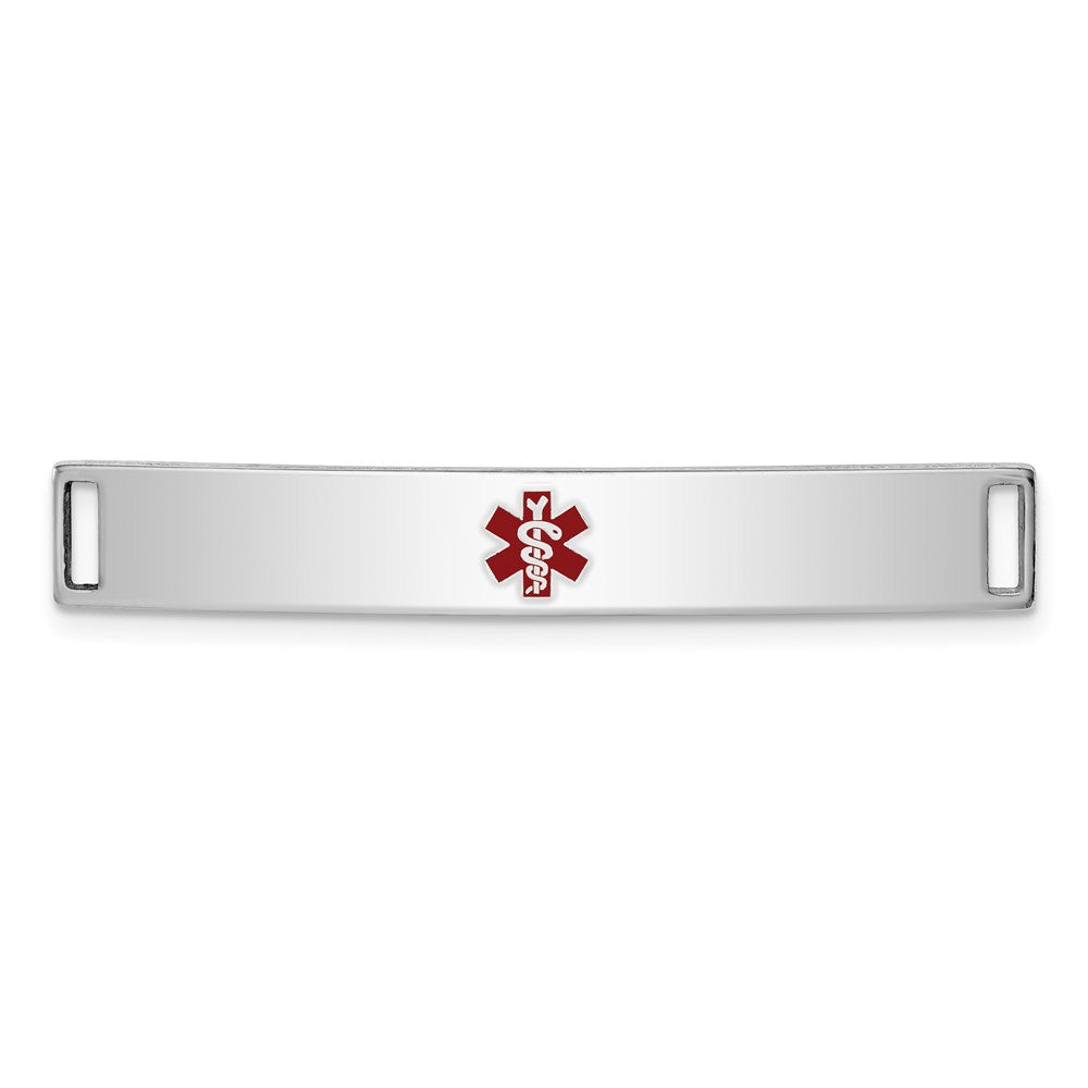 Sterling Silver Rhodium-plated Centered Red Enamel 40x Medical ID Plate