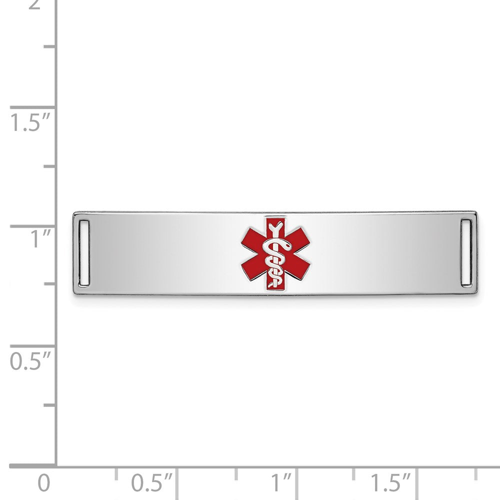 Sterling Silver Rhodium-plated Centered Red Enamel 43x Medical ID Plate