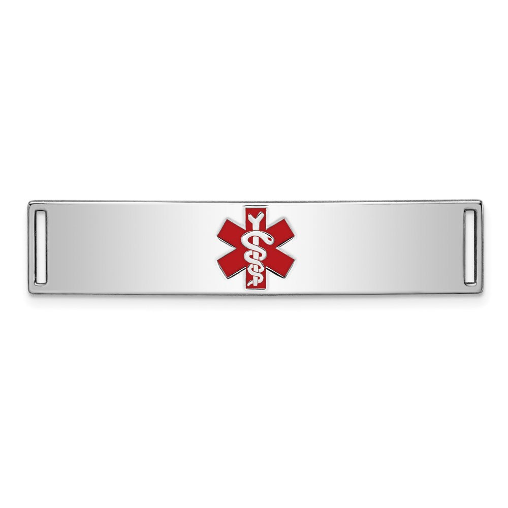 Sterling Silver Rhodium-plated Centered Red Enamel 43x Medical ID Plate