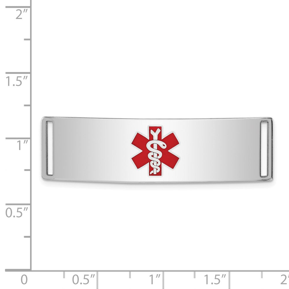 Sterling Silver Rhodium-plated Centered Red Enamel 45x Medical ID Plate