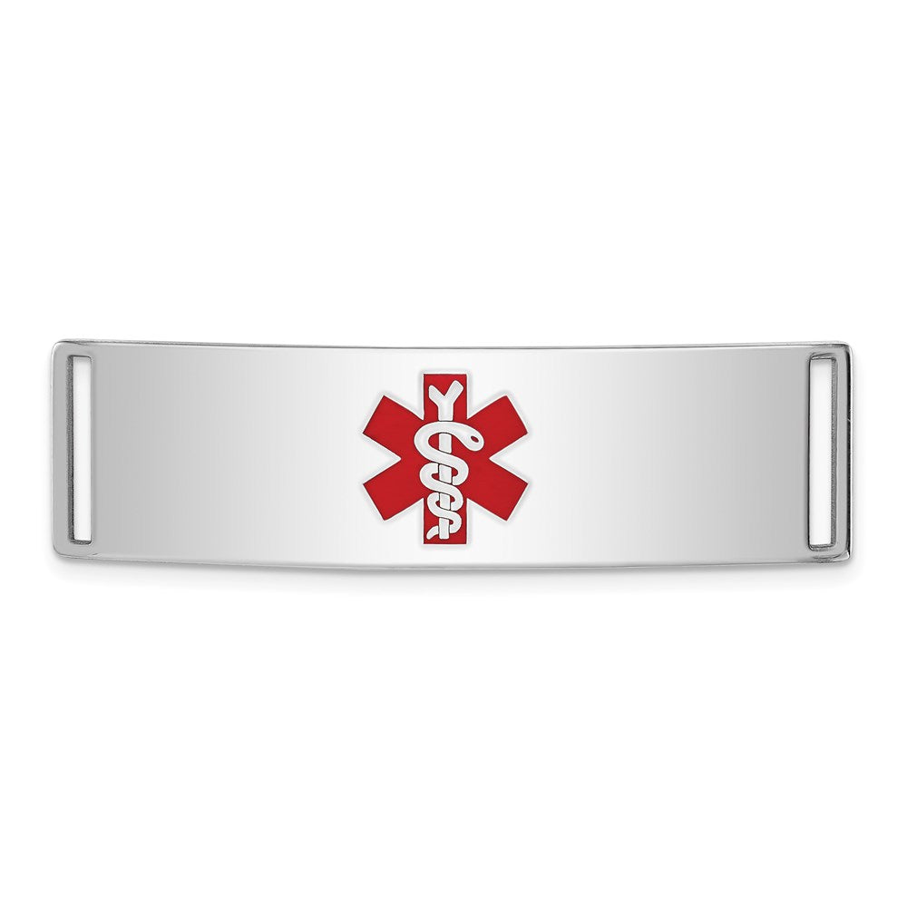 Sterling Silver Rhodium-plated Centered Red Enamel 45x Medical ID Plate