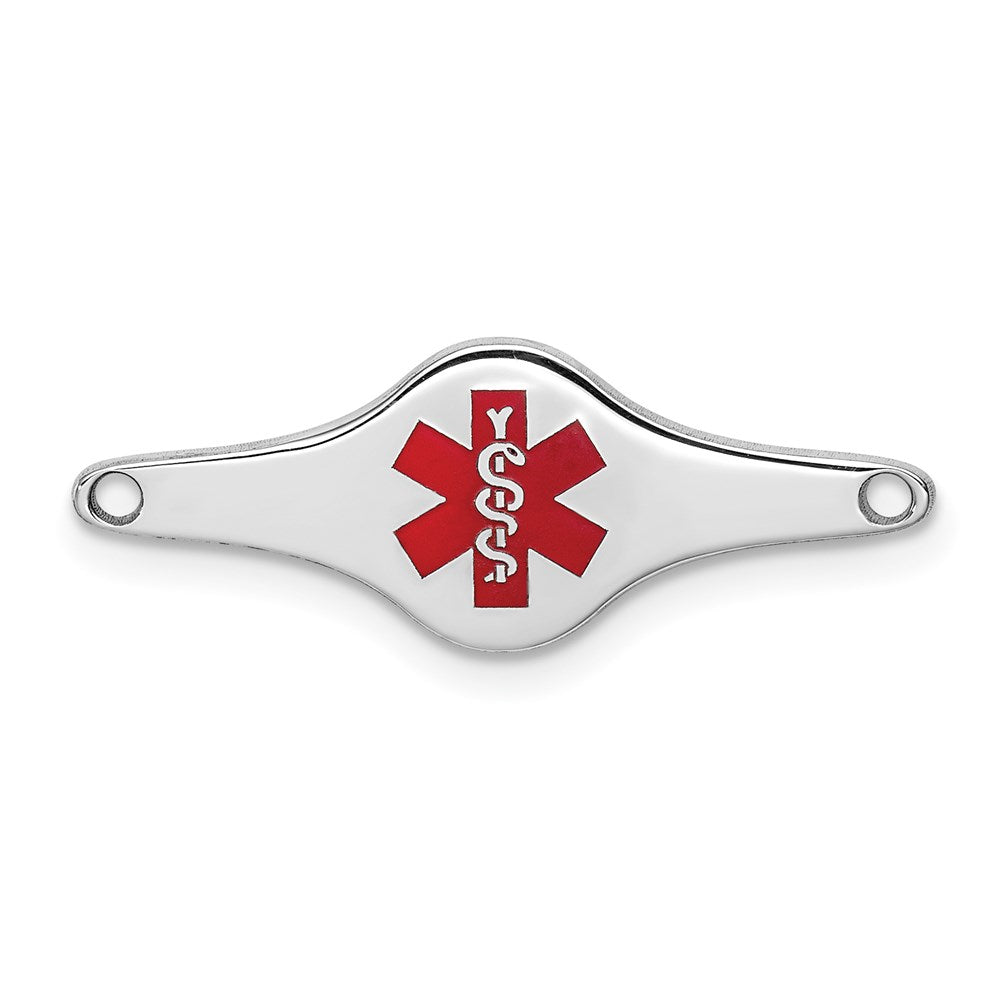 Sterling Silver Rhodium-plated Red Enamel 25x Medical ID Plate
